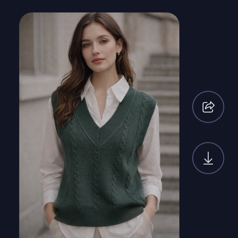 Siani Milano Vest Blouse Size S V Neck Green/ White Long Sleeve